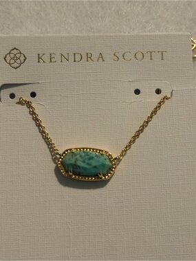 Kendra Scott Gold Chain Necklace with Green Stone Pendant